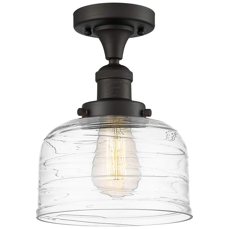 Image 1 Bell 8" Semi-Flush Mount - Oil Rubbed Bronze - Clear Deco Swirl Shade
