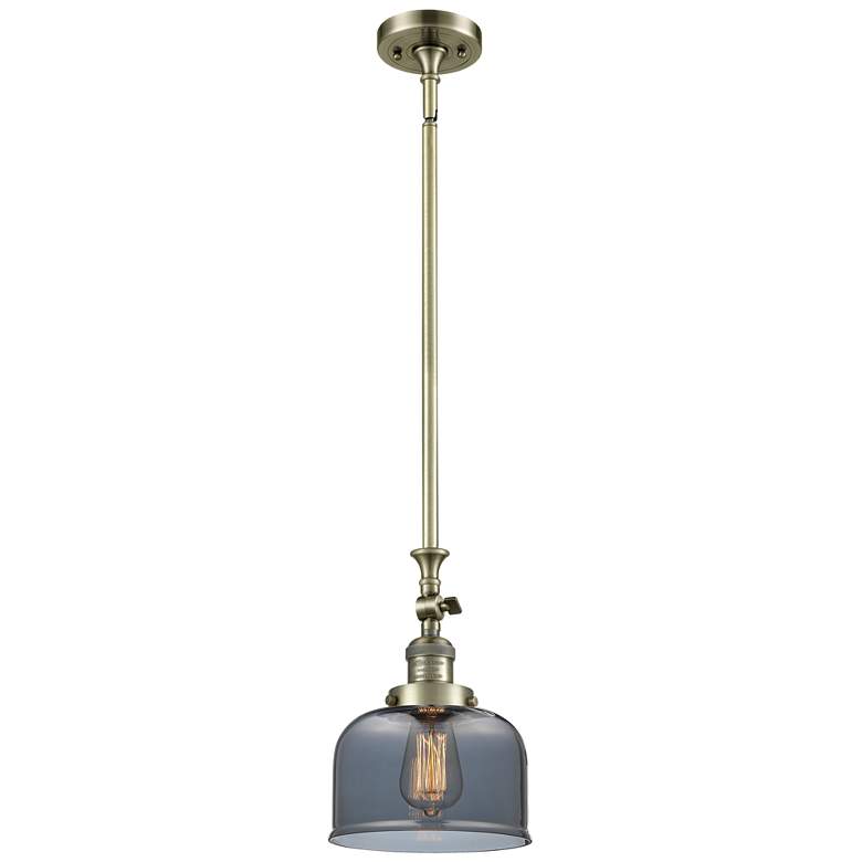 Image 1 Bell 8" Wide Antique Brass Stem Hung Mini Pendant w/ Plated Smoke Shad