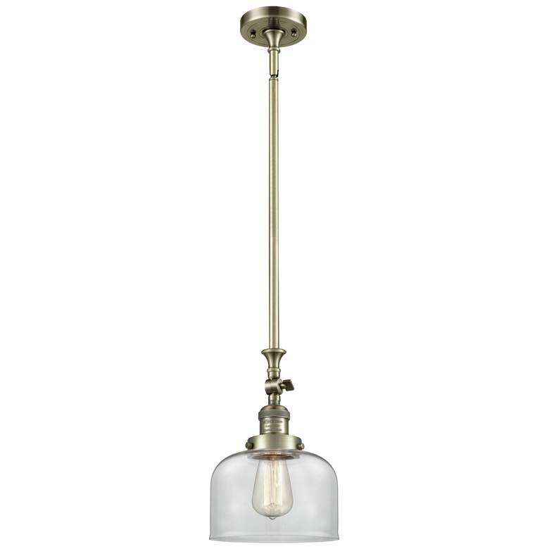 Image 1 Bell 8" Wide Antique Brass Stem Hung Tiltable Mini Pendant w/ Clear Sh