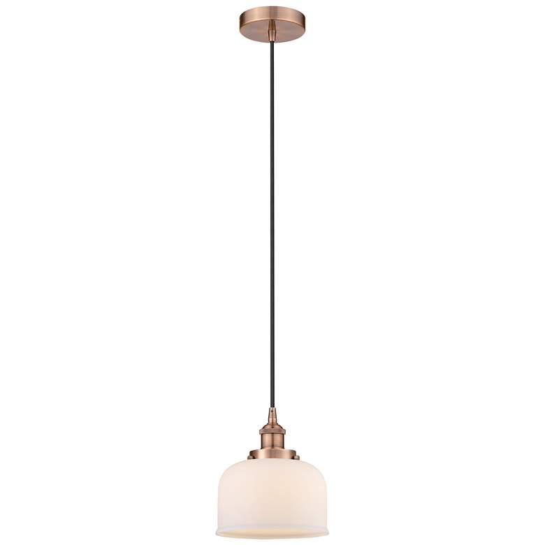 Image 1 Bell 8" Wide Antique Copper Mini Pendant with White Glass