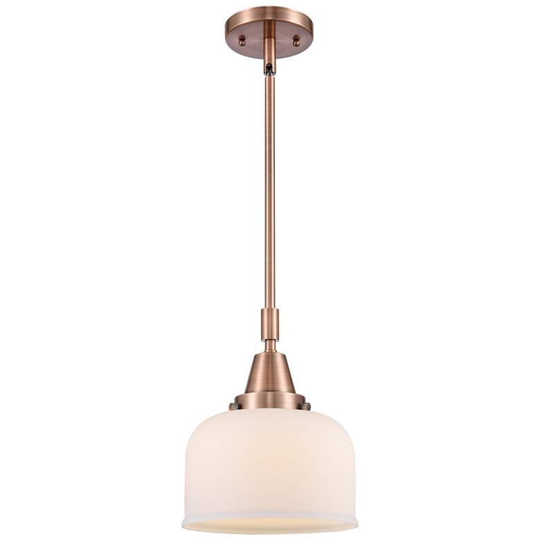 Image 1 Bell 8" Wide Antique Copper Mini Pendant with White Glass