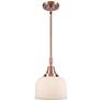 Bell 8" Wide Antique Copper Mini Pendant with White Glass