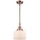 Bell 8" Wide Antique Copper Mini Pendant with White Glass