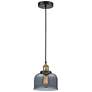 Bell 8" Wide Black Brass Corded Mini Pendant w/ Plated Smoke Shade