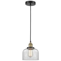 Bell 8&quot; Wide Black Brass Corded Mini Pendant With Clear Shade