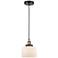Bell 8" Wide Black Brass Corded Mini Pendant With Matte White Shade