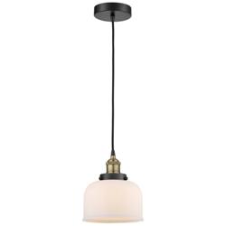 Bell 8&quot; Wide Black Brass Corded Mini Pendant With Matte White Shade