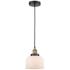 Bell 8" Wide Black Brass Corded Mini Pendant With Matte White Shade