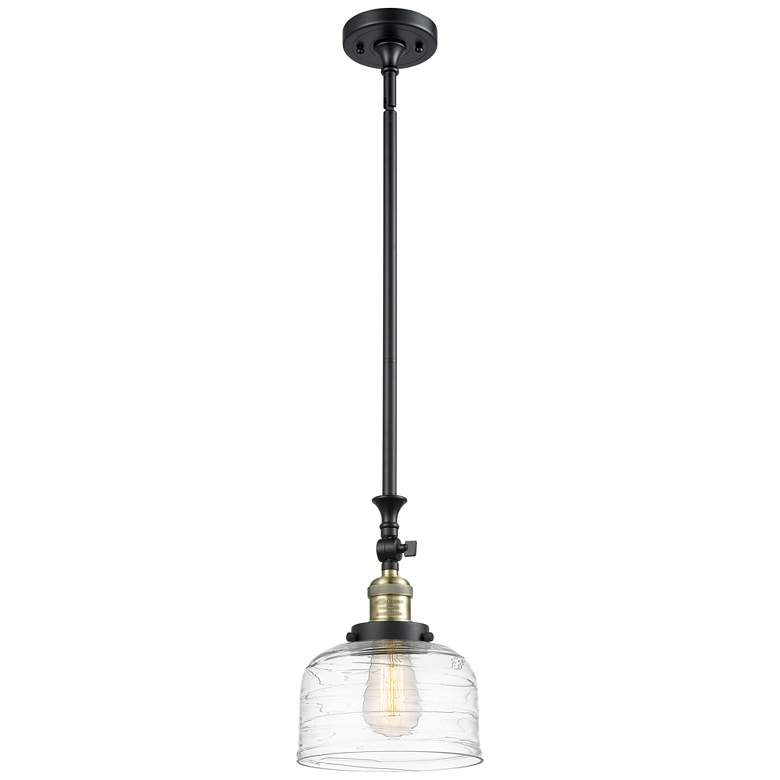 Image 1 Bell 8" Wide Black Brass Stem Hung Mini Pendant w/ Deco Swirl Shade