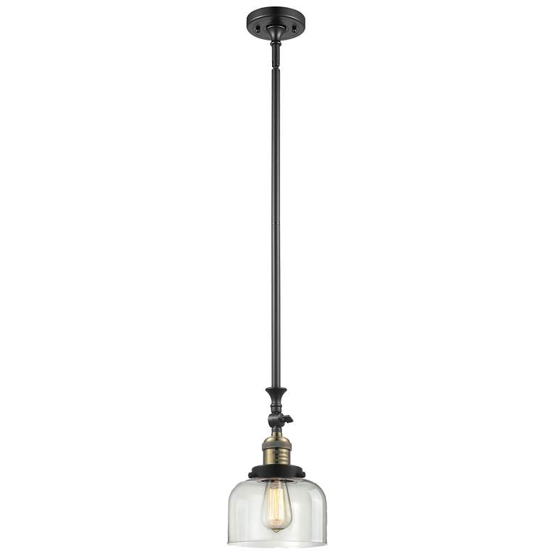 Image 1 Bell 8" Wide Black Brass Stem Hung Tiltable Mini Pendant w/ Clear Shad