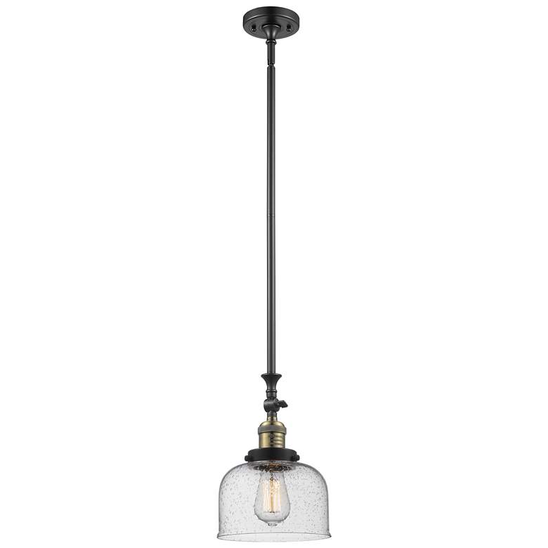 Image 1 Bell 8" Wide Black Brass Stem Hung Tiltable Mini Pendant w/ Seedy Shad