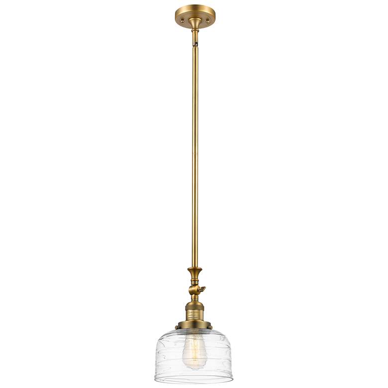 Image 1 Bell 8" Wide Brushed Brass Stem Hung Mini Pendant w/ Deco Swirl Shade