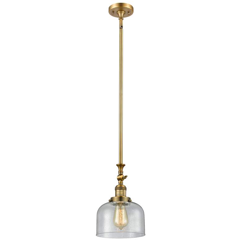Image 1 Bell 8" Wide Brushed Brass Stem Hung Tiltable Mini Pendant w/ Seedy Sh