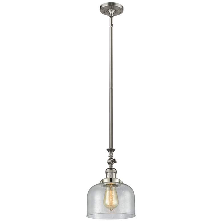 Image 1 Bell 8" Wide Brushed Satin Nickel Stem Hung Mini Pendant w/ Seedy Shad