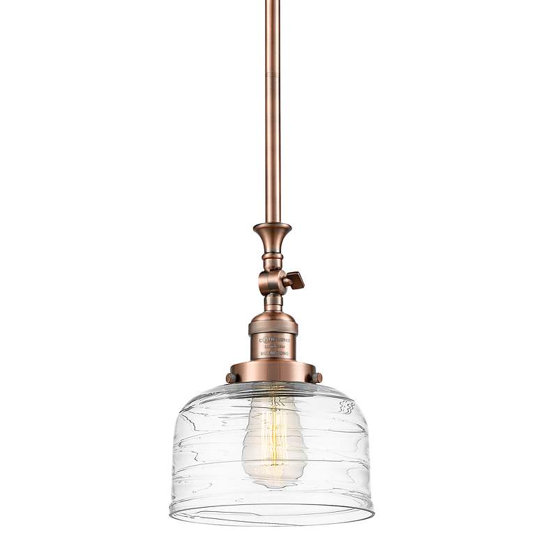 Image 1 Bell 8" Wide Copper Stem Hung Tiltable Mini Pendant w/ Deco Swirl Shad