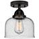 Bell 8" Wide Matte Black and Seeded Glass Ceiling Light