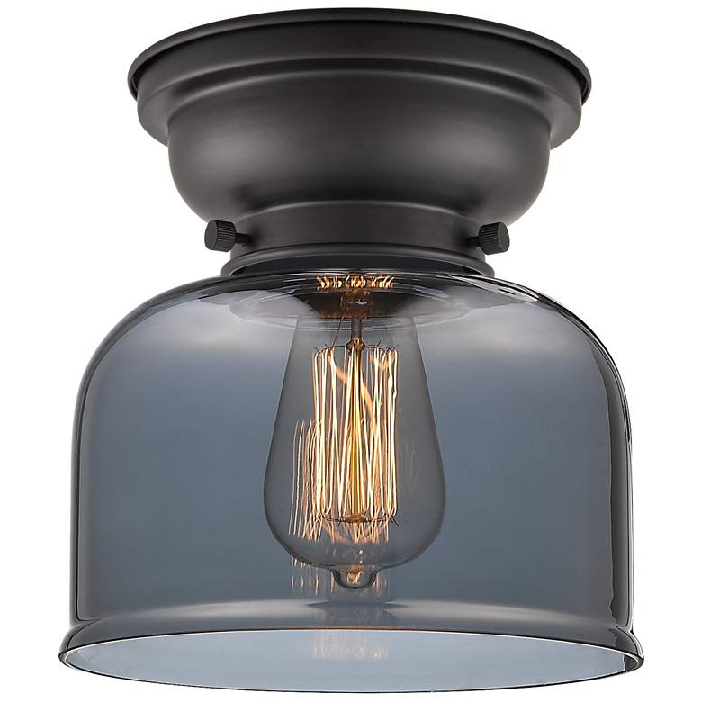 Image 1 Bell 8" Wide Matte Black Ceiling Light with Smoke Glass