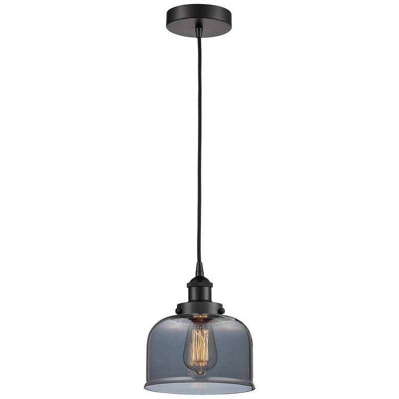 Image 1 Bell 8" Wide Matte Black Mini Pendant w/ Smoked Glass