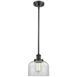 Bell 8" Wide Matte Black Mini Pendant with Clear Glass