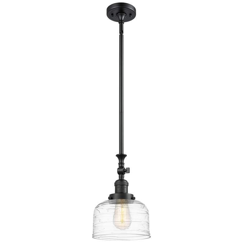 Image 1 Bell 8" Wide Matte Black Stem Hung Mini Pendant w/ Deco Swirl Shade
