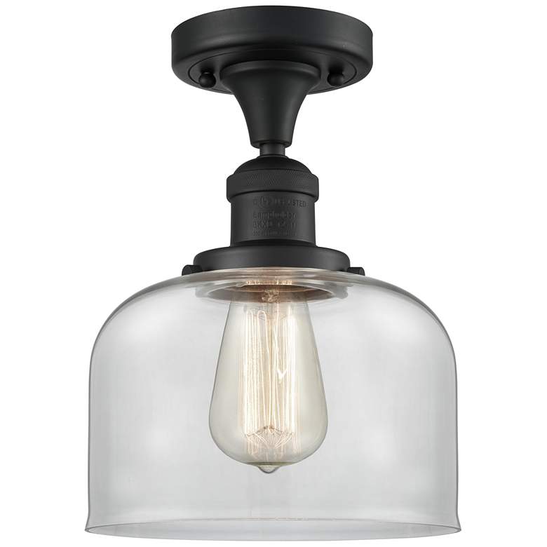 Image 1 Bell 8" Wide Matte Black with Clear Glass LED Ceiling Light