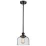 1_Bell 8" Wide Oil-Rubbed Bronze and Seedy Glass Mini Pendant