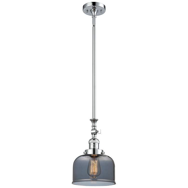 Image 1 Bell 8" Wide Polished Chrome Stem Hung Mini Pendant w/ Plated Smoke Sh