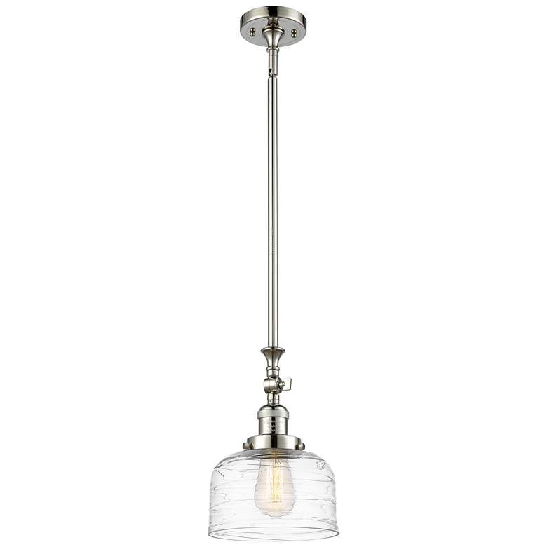 Image 1 Bell 8" Wide Polished Nickel Stem Hung Mini Pendant w/ Deco Swirl Shad