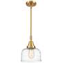 Bell 8" Wide Satin Gold and Clear Swirl Glass Mini Pendant