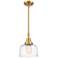Bell 8" Wide Satin Gold and Clear Swirl Glass Mini Pendant