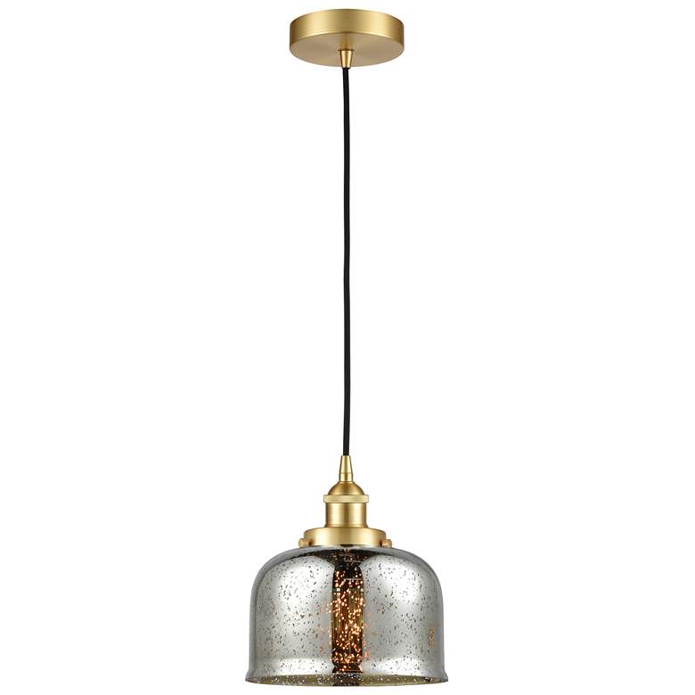 Image 1 Bell 8" Wide Satin Gold Corded Mini Pendant w/ Silver Mercury Shade