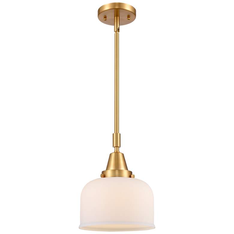 Image 1 Bell 8" Wide Satin Gold Mini Pendant with White Shade