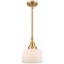 Bell 8" Wide Satin Gold Mini Pendant with White Shade
