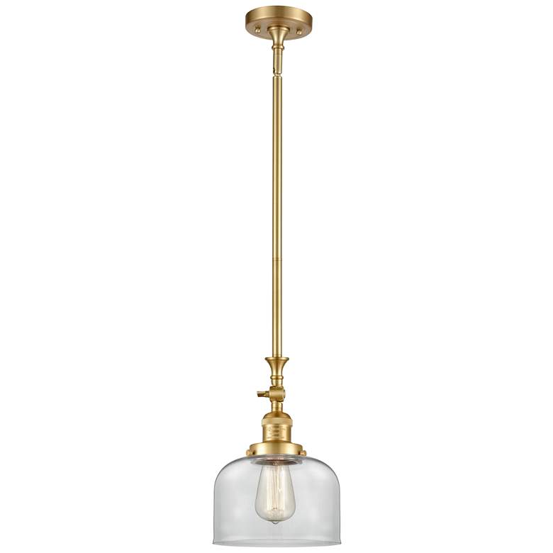 Image 1 Bell 8" Wide Satin Gold Stem Hung Tiltable Mini Pendant w/ Clear Shade