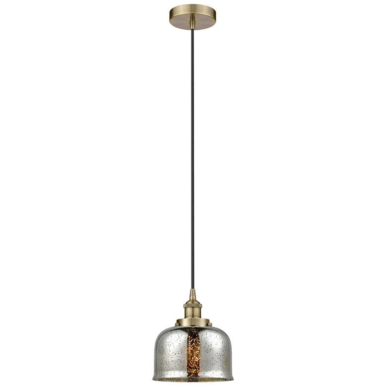 Image 1 Bell 8"W Antique Brass Corded Mini Pendant w/ Silver Mercury Shade