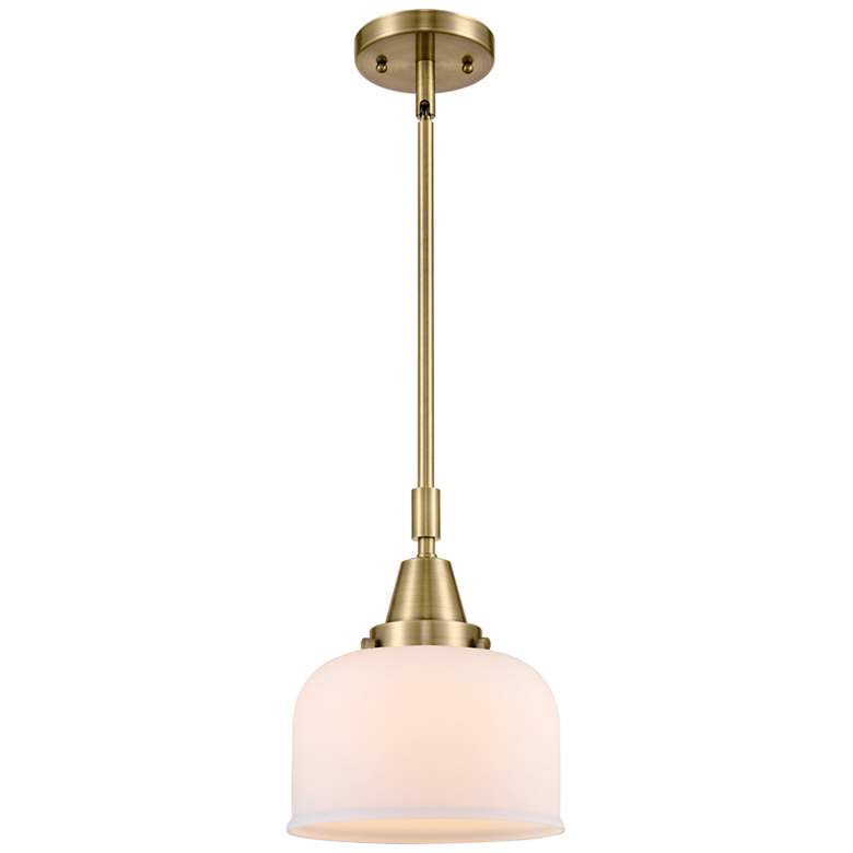Image 1 Bell 8"W Antique Brass Mini Pendant Light with White Shade