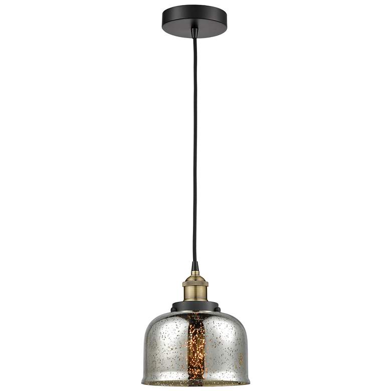 Image 1 Bell 8"W Black Brass Corded Mini Pendant w/ Silver Mercury Shade