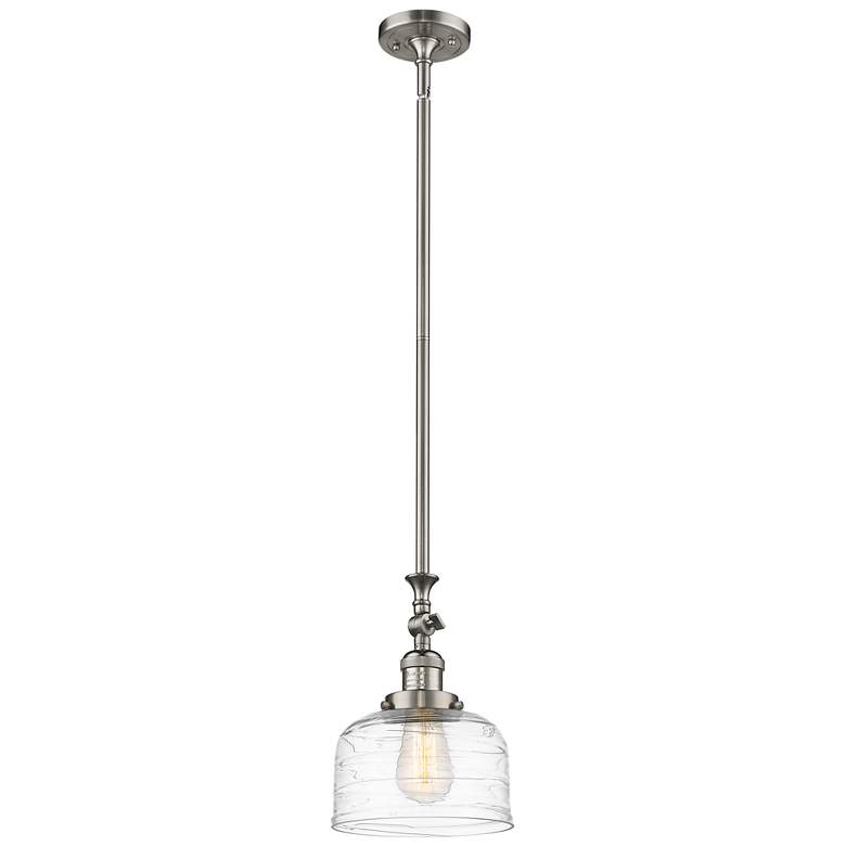 Image 1 Bell 8"W Brushed Satin Nickel Stem Hung Mini Pendant w/ Deco Swirl Sha