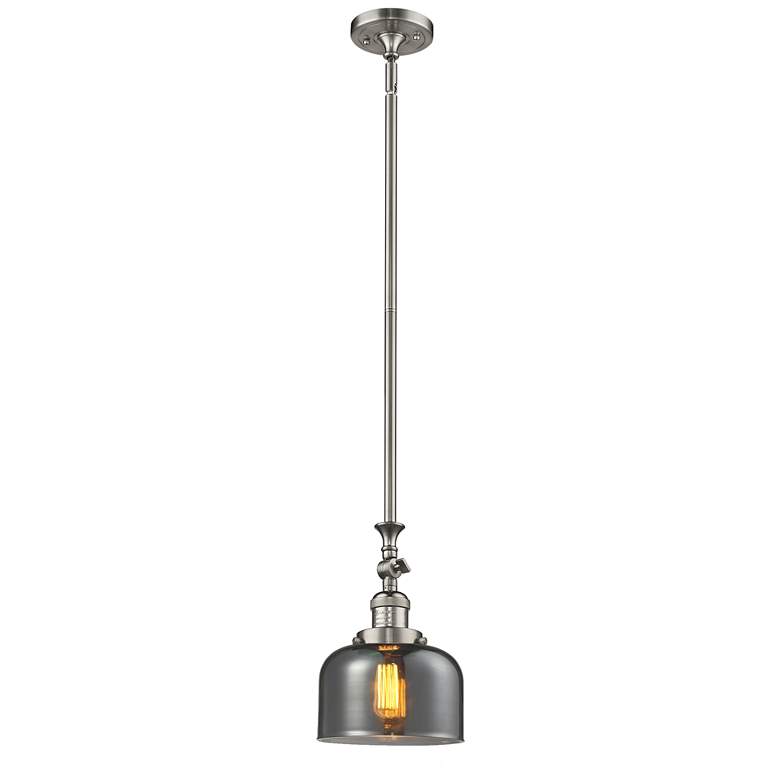 Image 1 Bell 8"W Brushed Satin Nickel Stem Hung Mini Pendant w/ Plated Smoke S
