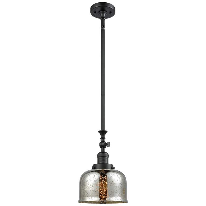 Image 1 Bell 8"W Matte Black Stem Hung Mini Pendant w/ Silver Plated Mercury S