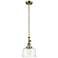 Bell 8" Stem Hung LED Mini Pendant - Antique Brass - Clear Deco Swirl Shade