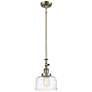 Bell 8" Stem Hung Mini Pendant - Antique Brass - Clear Deco Swirl Shade