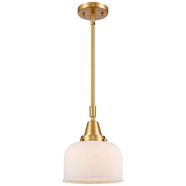 Bell 8" Wide Satin Gold Mini Pendant with White Shade