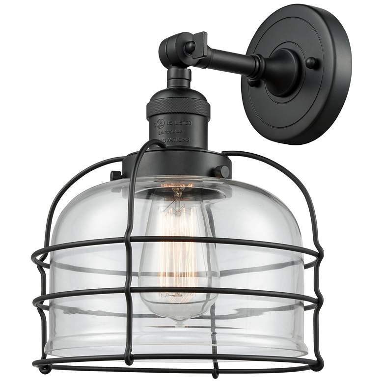 Image 1 Bell Cage 12" High Matte Black Wall Sconce with Clear Glass