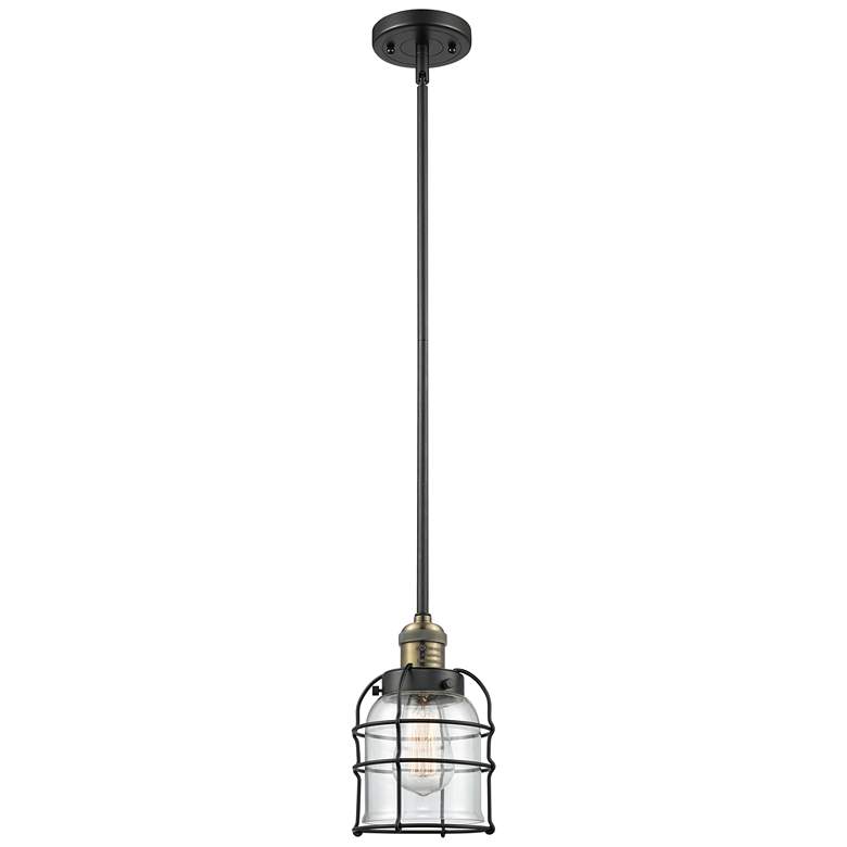 Image 1 Bell Cage 6" Black Antique Brass Mini Pendant w/ Clear Shade