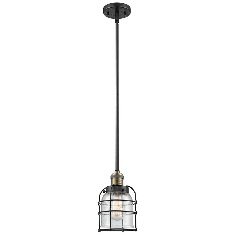 Image 1 Bell Cage 6" Black Antique Brass Mini Pendant w/ Seedy Shade