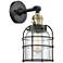 Bell Cage 6" Black Antique Brass Sconce w/ Clear Shade