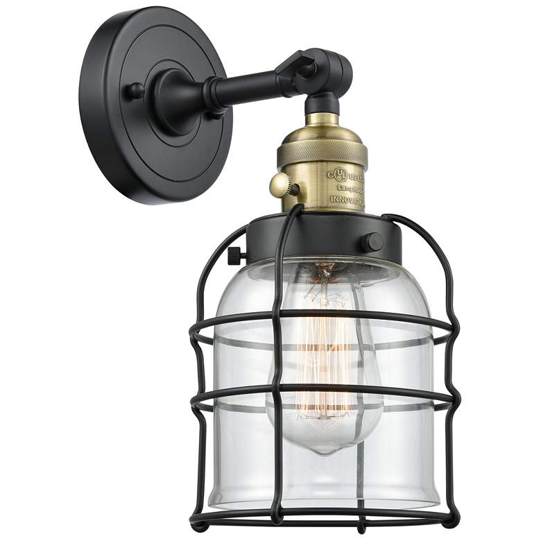 Image 1 Bell Cage 6 inch Black Antique Brass Sconce w/ Clear Shade