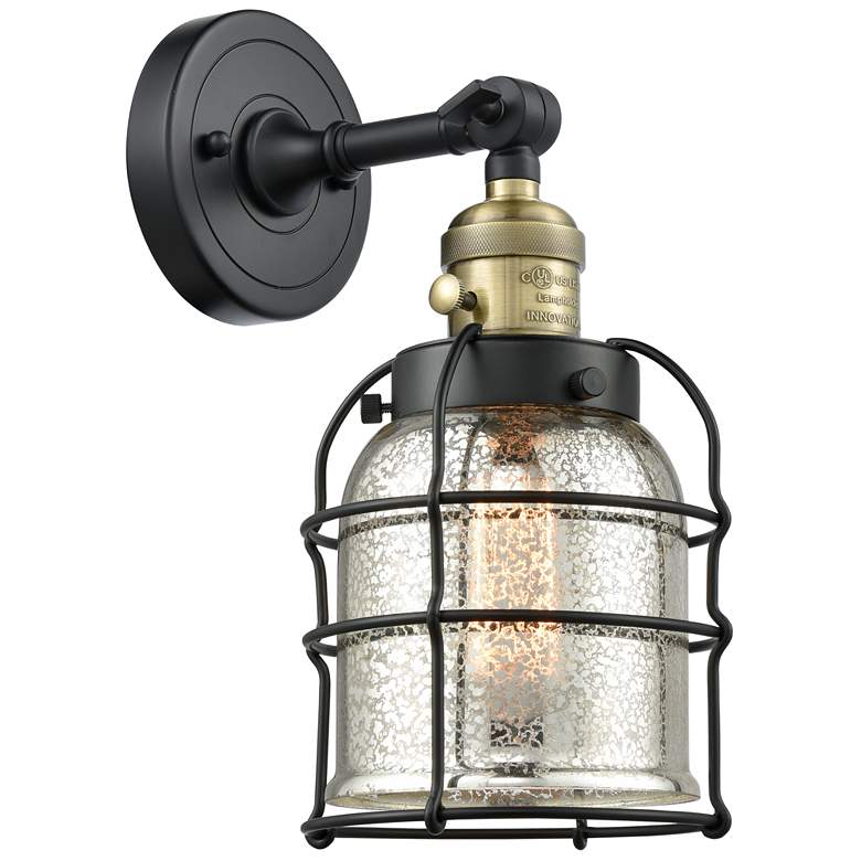 Image 1 Bell Cage 6 inch Black Antique Brass Sconce w/ Silver Plated Mercury Shade