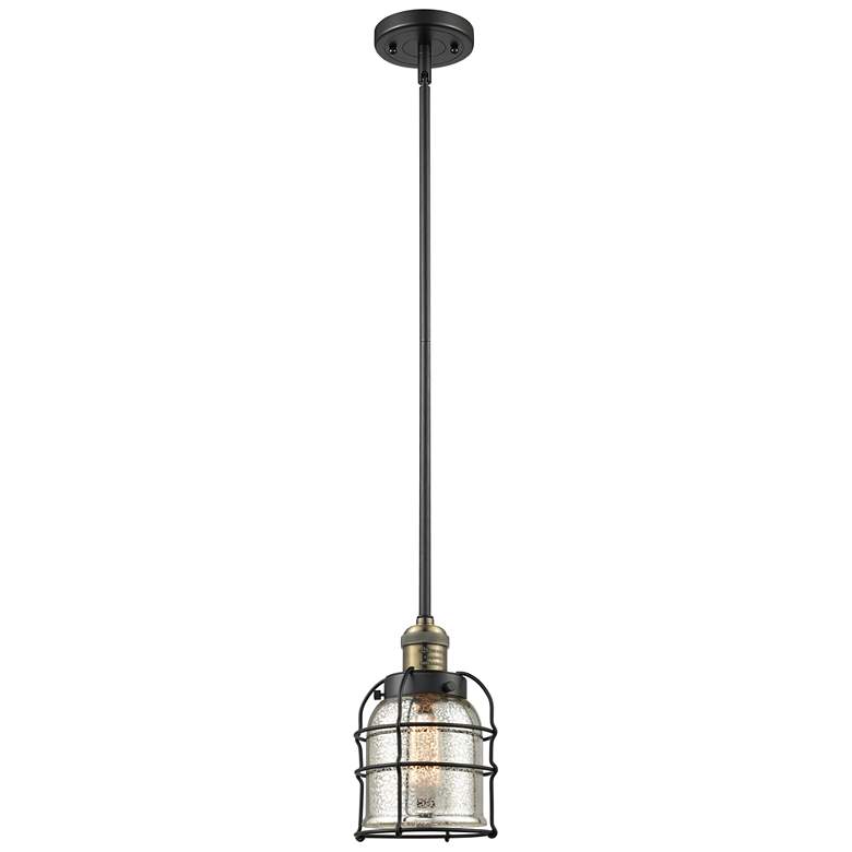 Image 1 Bell Cage 6" Black Brass Mini Pendant w/ Silver Plated Mercury Shade